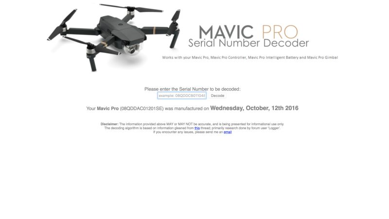 DJI Mavic Pro Serial Number Decoder