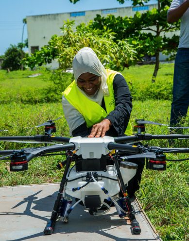 Local Drone Pilot in Zanzibar hands on with DJI Agras spray drone 1200