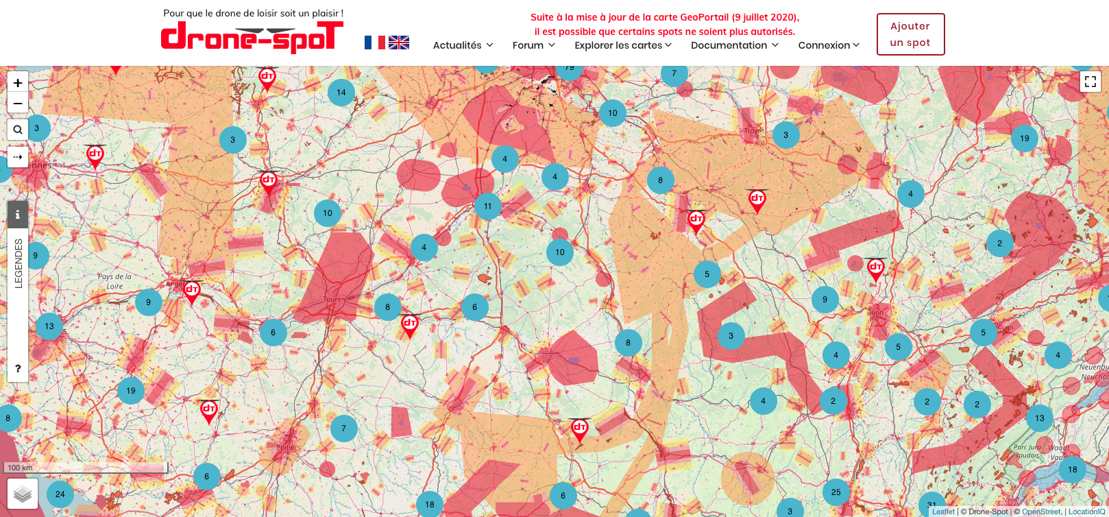 Les cartes Geoportail drones de loisir ont à jour -