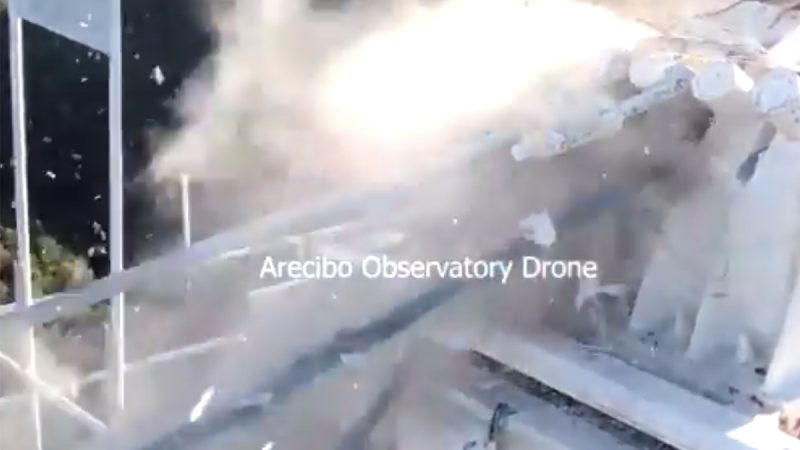 La chute du radiotéléscope Arecibo filmée depuis un drone