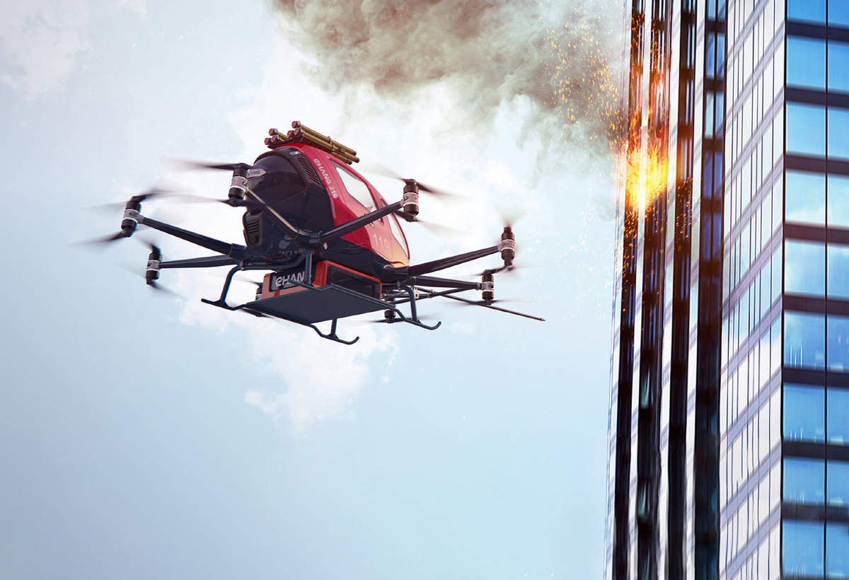 Ehang lance le EH216F, un multirotor habité destiné à la lutte contre les incendies