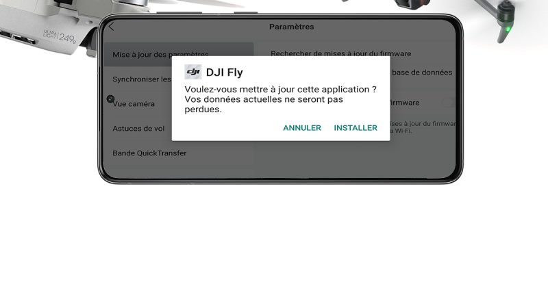 Mise à jour de DJI Fly 1.5.1 pour la compatibilité avec le Samsung Galaxy S21