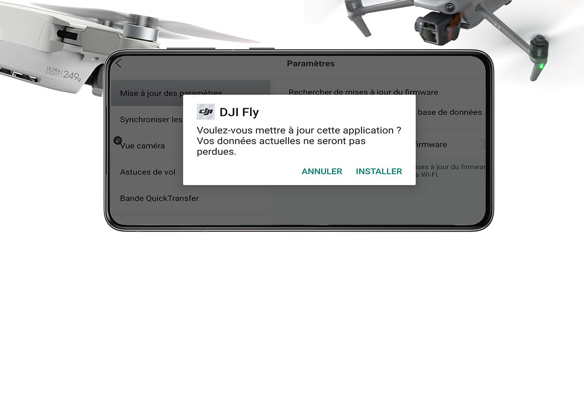 Mise à jour de DJI Fly 1.5.1 pour la compatibilité avec le Samsung Galaxy S21