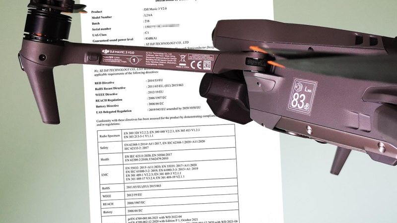DJI : le document de certification de classe C1 pour Mavic 3 et Mavic 3 Cine