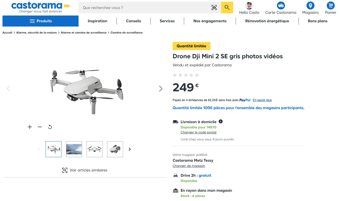 Bon plan : le DJI Mini 2 SE est en promotion à 249 € chez Castorama, soit une ristourne de 50 € 4 dji mini 2 se promo casto