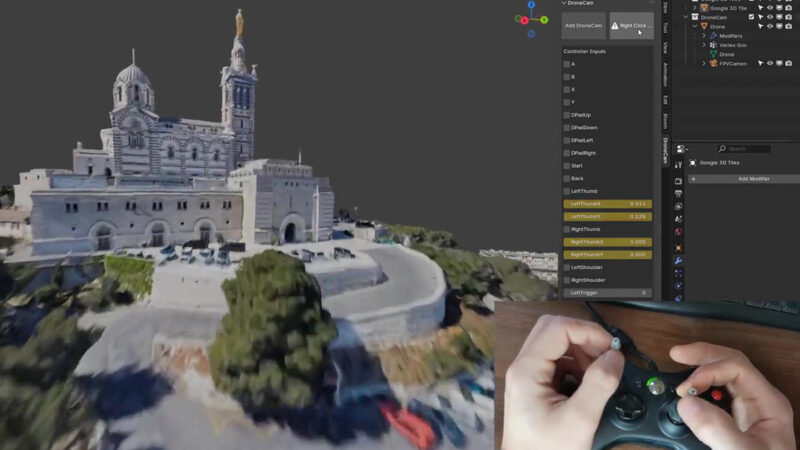 DroneCam Blender Addon, pour piloter une caméra façon drone FPV dans Blender